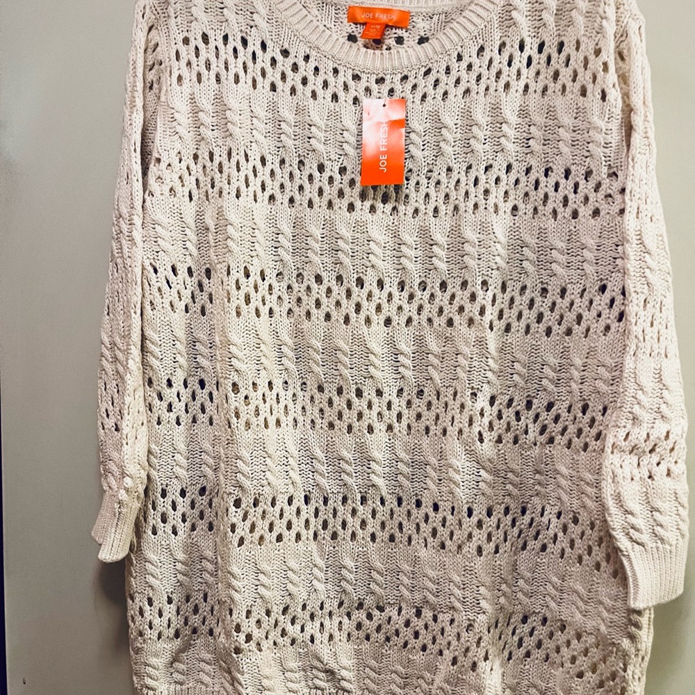 Joe Fresh 100% Cotton Cream Cable Knit Sweater size XL